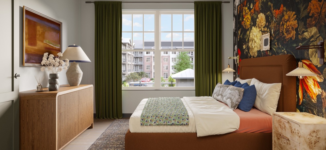 A new standard of living Bedroom with natural lighting and high ceilings